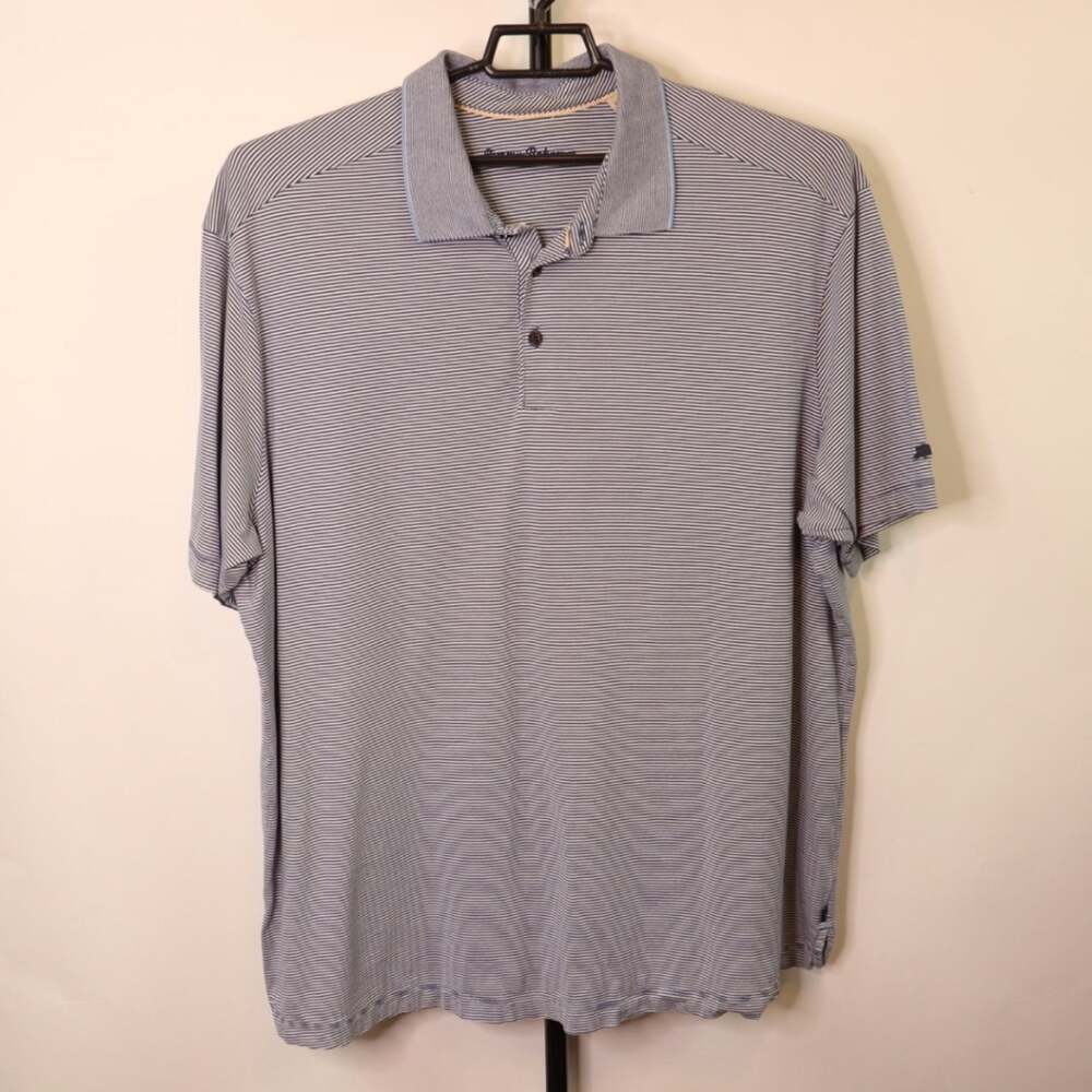 Tommy Bahama Navy White Striped Polo Shirt Size XXL Mens